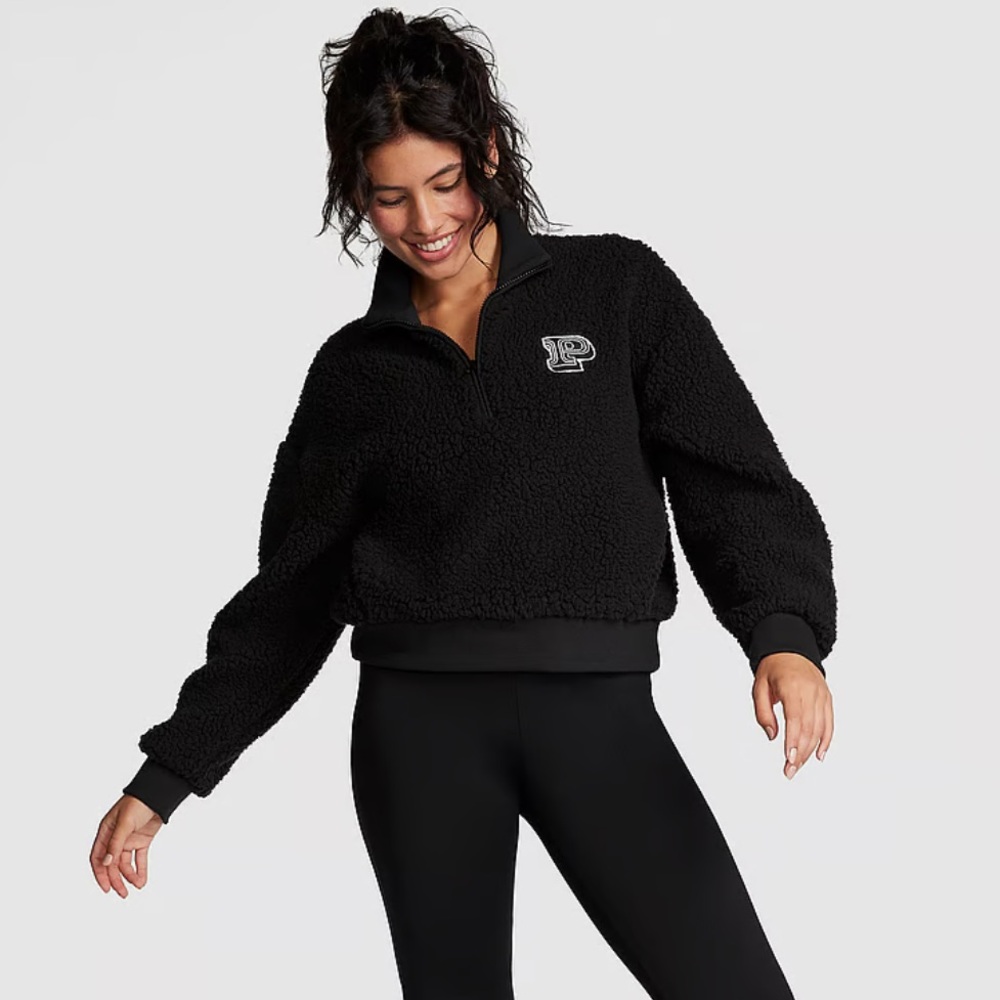 Victoria secret pink cozy fleece half zip pullover NWT 🖤